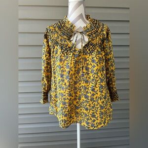 Zara Women’s Floral Mustard Rustic Floral Print Blouse Sz S